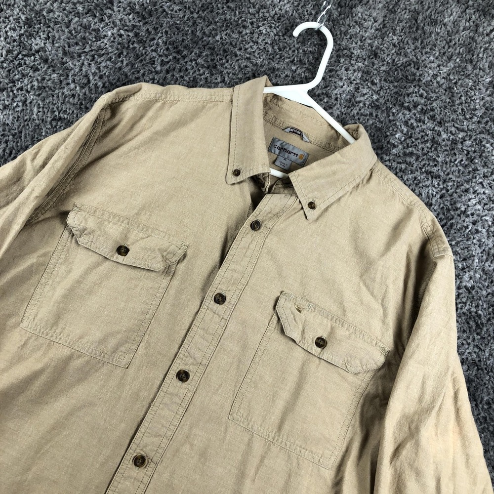 Carhartt Shirt Mens XL Beige Long Sleeve Button Up Relaxed Fit Workwear Casual
